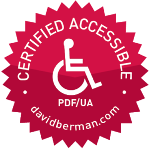 Badge declaring "Certified Accessible PDF/UA davidberman.com"